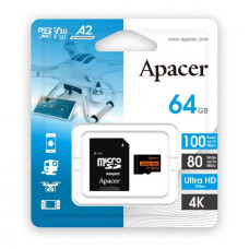Карта пам'яті Apacer microSDXC UHS-I U3 64GB V30 A2 адаптер +SD (AP64GMCSX10U8-R)