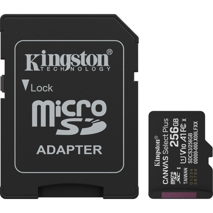 Карта пам'яті Kingston MicroSDXC 256GB Canvas Select Plus Gen3 150MB/s A10 + SD-адаптер (SDCS3/256GB)