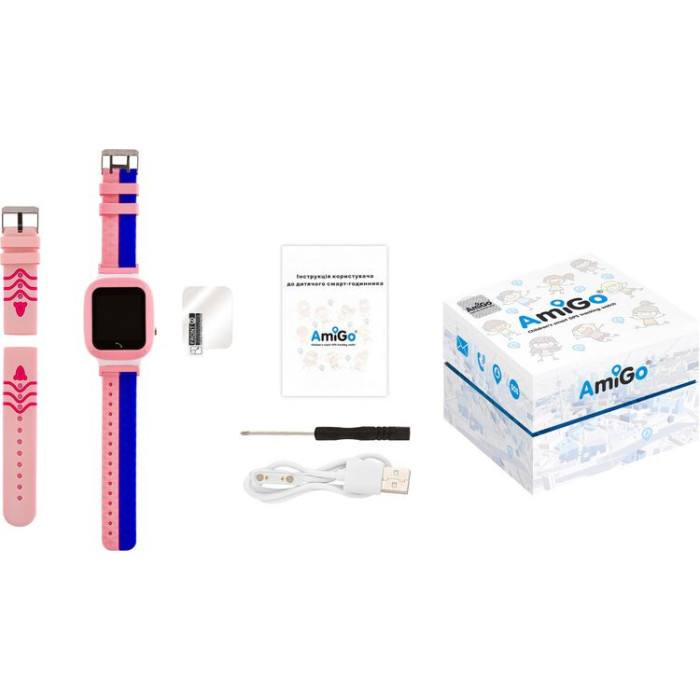 Дитячий смарт-годинник AmiGo GO004 Splashproof Camera + LED Pink