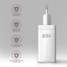 Зарядний пристрій GaN з 3 портами (USB-A + 2 USB-C), PD3.0 / PPS / QC4+ / SFC2.0 / AFC / SCP / FCP / Apple. Загальна потужність 65 Вт AXAGON