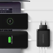 Мережевий зарядний пристрій GaN з 3 портами (USB-A + 2 USB-C), PD3.0 / PPS / QC4+ / SFC2.0 / AFC / SCP / FCP / Apple. Загальна потужність 100 Вт AXAGON