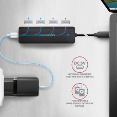 Хаб AXAGON HUE-C1C USB-C 5Gbps TRAVEL hub, 20cm Type-C cable, Black
