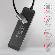 Хаб AXAGON HUE-MSA SuperSpeed USB-A SWITCH hub w. CHARGING function, 20cm USB-A cable, Silver