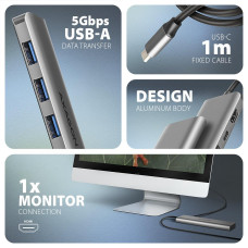 Хаб концентратор AXAGON HMC-5H USB-C 5Gbps 5in1 hub, Grey