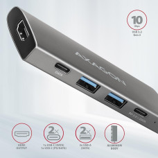 Хаб концентратор AXAGON HMC-5G2 USB-C 10Gbps SPEEDSTER 5in1 hub (rev2.0), Grey