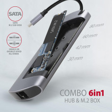 Хаб концентратор AXAGON HMC-6M2 SuperSpeed USB-C COMBO 6in1 hub, Grey