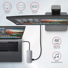Хаб концентратор AXAGON HMC-6M2 SuperSpeed USB-C COMBO 6in1 hub, Grey