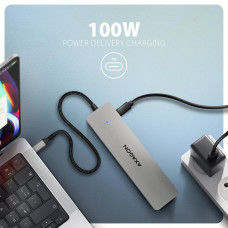 Хаб концентратор AXAGON HMC-7HX2 USB-C 5Gbps DUAL 4K DISPLAY 7in1 hub, Grey