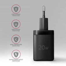Мережевий зарядний пристрій AXAGON ACU-PQ20, QC3.0/AFC/FCP + PD type-C, 20W, black