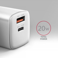 Мережевий зарядний пристрій AXAGON ACU-PQ20W, QC3.0/AFC/FCP + PD type-C, 20W, white