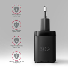 Мережевий зарядний пристрій AXAGON ACU-PQ30, QC3.0,4.0/AFC/FCP/PPS/Apple + PD type-C, 30W, black