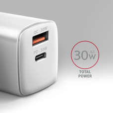 Мережевий зарядний пристрій AXAGON ACU-PQ30W, QC3.0,4.0/AFC/FCP/PPS/Apple + PD type-C, 30W, white