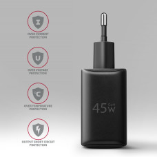 Мережевий зарядний пристрій AXAGON ACU-PQ45, QC3.0,4.0/AFC/FCP/PPS/Apple + PD type-C, 45W, black