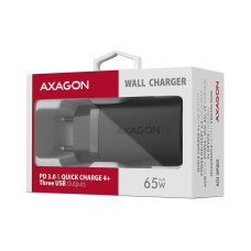 Мережевий зарядний пристрій AXAGON ACU-DPQ65, 3x port (USB + dual USB-C), PD3.0/QC4+/PPS/Apple, 65W, black