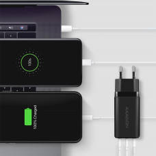 Мережевий зарядний пристрій AXAGON ACU-DPQ65, 3x port (USB + dual USB-C), PD3.0/QC4+/PPS/Apple, 65W, black