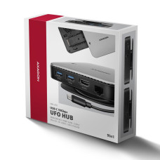 Хаб концентратор AXAGON HMC-UFO USB-C 10Gbps UFO 9in1 hub, Grey