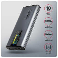 Зовнішній карман для накопичувачів AXAGON EEM2-SD2 USB-C 10Gbps - M.2 NVMe & SATA SSD DISPLAY box