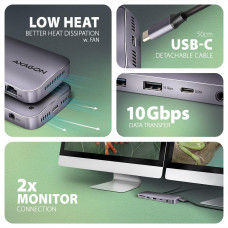 Хаб концентратор AXAGON HMC-12GM2 USB-C 10 Гбіт/с GEN2COMBO 12-в-1 PD 100W, Сірий
