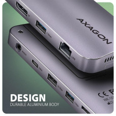 Хаб концентратор AXAGON HMC-12GM2 USB-C 10 Гбіт/с GEN2COMBO 12-в-1 PD 100W, Сірий