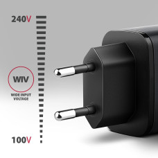 Мережевий зарядний пристрій AXAGON ACU-PQ67, 2x port (USB + USB-C), PD3.0/QC4+/PPS/Apple, 67W, сірий