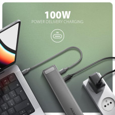 Хаб концентратор AXAGON HMC-10HLS USB-C 5Гбіт/с 9in1 hub, сірий