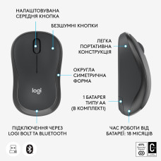 Маніпулятор миша бездротова LOGITECH M240 for Business - GRAPHITE - 2.4GHZ/BT (910-007182)