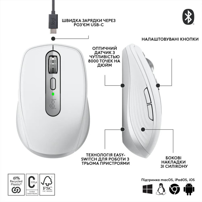 Миша бездротова Logitech MX Anywhere 3S Pale Grey (910-006959)
