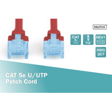 Патч-корд CAT 5e U-UTP, Cu, PVC AWG 26/7, довжина 2 м, колір червоний DK-1511-020/R DIGITUS by ASSMANN