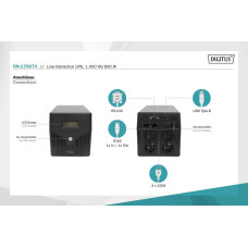 Джерело безперебійного живлення UPS LINE-INTERACTIVE 1000VA 600W DN-170074 ASSMANN