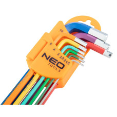 Ключі шестигранні Neo Tools, набір 9шт, кулястий наконечник, кольорові, сталь S2, 1.5-10мм