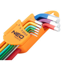 Ключі шестигранні Neo Tools, набір 9шт, кулястий наконечник, кольорові, сталь S2, 1.5-10мм