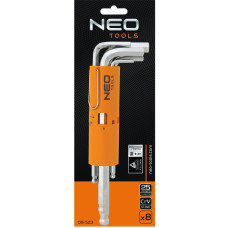 Ключі шестигранні Neo Tools, набір 8шт, довгі, кулястий наконечник, CrV, 2-10мм