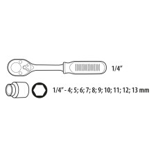 Набір торцевих головок TOPEX, 1/4", 11шт, з тріскачкою, CrV