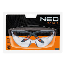 Окуляри захисні Neo Tools протиосколкові, нейлонові дужки, регулювання довжини та кута душок, стійкі до подряпин, прозорий