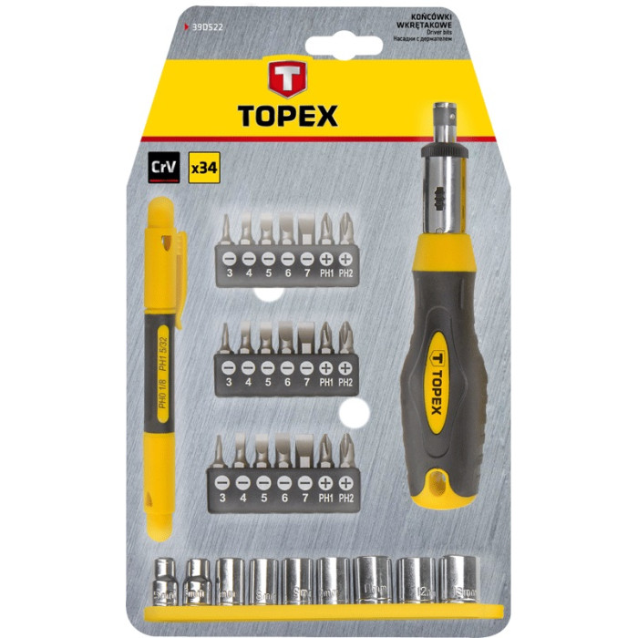 Набір торцевих головок та біт TOPEX, 2 бітотримача, CrV