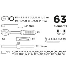 Набір інструментів Top Tools, 3/8", 63шт