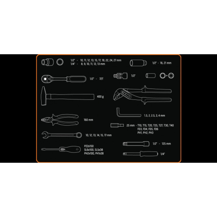 Набір інструментів Neo Tools, 1/2", 1/4", 56шт, універсальний, CrV