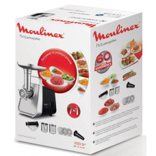 М'ясорубка Moulinex, 1600Вт, 1.9кг/хв, 3 решітки, насадка для ковбас, томатів, 3 терки, пластик/мет, чорно-срібний