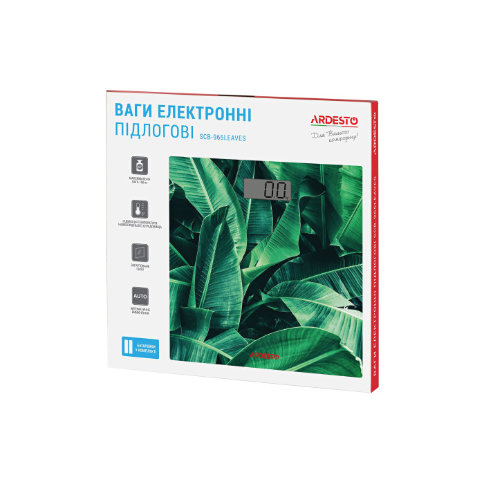 Ваги Ardesto підлогові Leaves.150кг, AAAx2 в комплекті, скло, багатокольорові