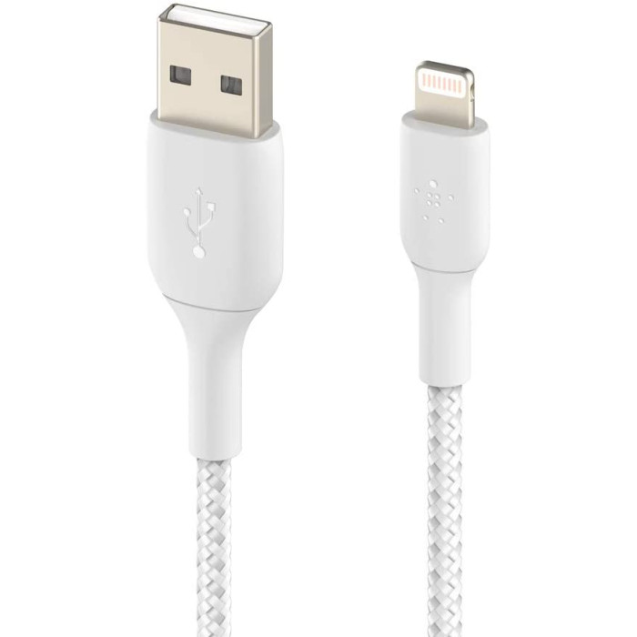 Кабель USB-A > Lightning заряджання/синхронізації Belkin 1м, 12Вт, плетений, білий