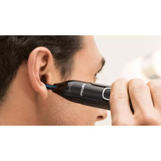 Тример Philips Series 5000, для бороди, вусів, окантовки, брови, носа та вух, 1хАА, насадок-4, чохол, сталь, чорний