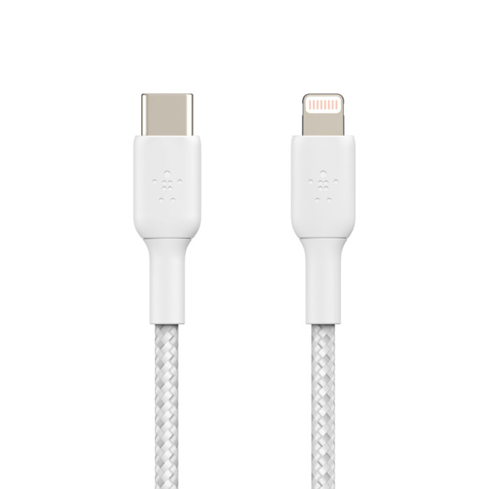 Кабель USB-C > Lightning заряджання/синхронізації Belkin 1м, 30Вт, Type-C, плетений, білий