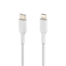 Кабель USB-C > Lightning заряджання/синхронізації Belkin 1м, 30Вт, Type-C, плетений, білий