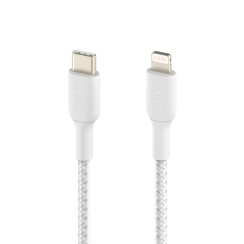 Кабель USB-C > Lightning заряджання/синхронізації Belkin 1м, 30Вт, Type-C, плетений, білий