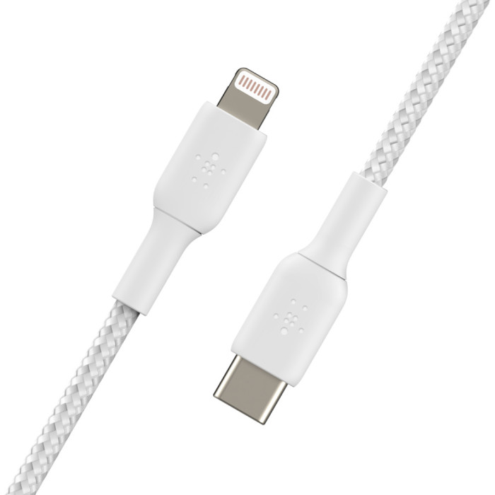Кабель USB-C > Lightning заряджання/синхронізації Belkin 1м, 30Вт, Type-C, плетений, білий