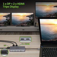 Хаб Acer USB-С > 2xUSB-A3.2/2xUSB-A2.0/SD/TF/2xHDMI/1xDP/1xRJ45/mini-jack, 0.15м, сірий