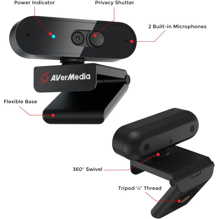 Вебкамера AVerMedia PW310P, FullHD, 30fps, auto focus, чорний