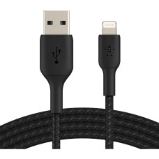 Кабель USB-A > Lightning заряджання/синхронізації Belkin 2м, 12Вт, плетений, чорний