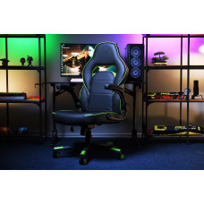 Крісло 2E GAMING HEBI, ПУ шкіра, Foldable Armrests, чорно-зелений