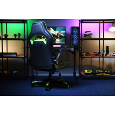 Крісло 2E GAMING HEBI, ПУ шкіра, Foldable Armrests, чорно-зелений